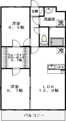 サニーサイド東宝木 I(2LDK/3階)の間取り写真