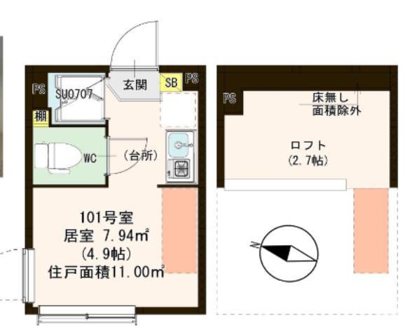 マグノリアテラス東小岩(ワンルーム/1階)の間取り写真