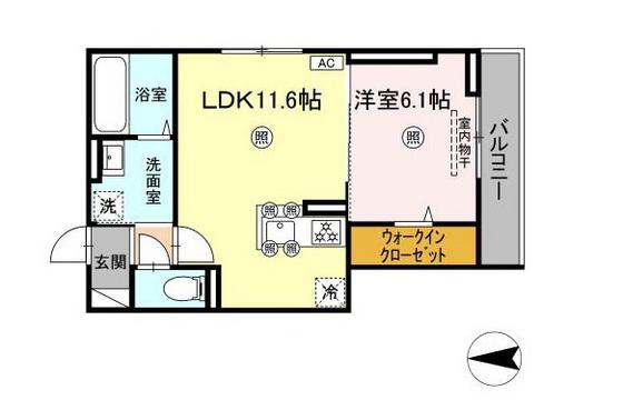 タウン清心(1LDK/2階)の間取り写真