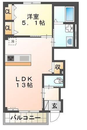 VESSEL(1LDK/1階)の間取り写真