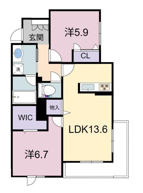 シャーメゾンRAC下鈎(2LDK/1階)の間取り写真