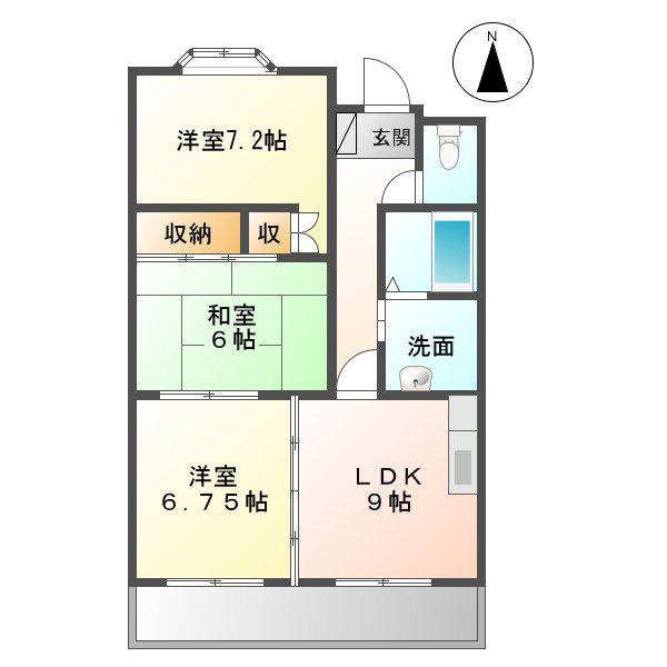 ボヌール岩崎台B棟(3LDK/2階)の間取り写真