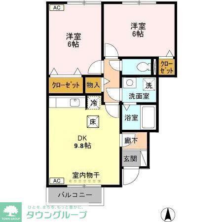 ラプランタンB(2DK/1階)の間取り写真