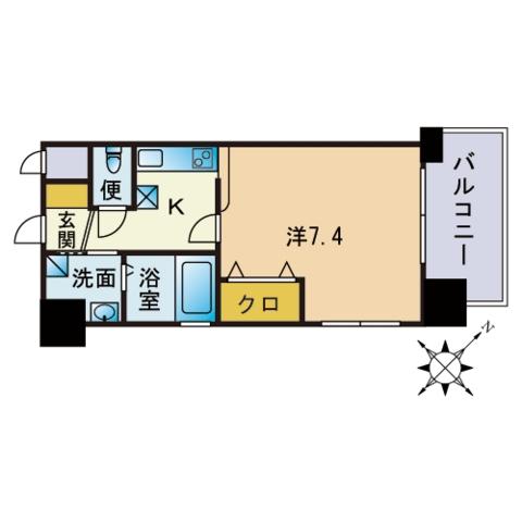 エンクレスト福岡(1K/2階)の間取り写真