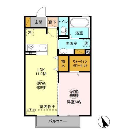 D-ROOM赤塚 B(1LDK/2階)の間取り写真