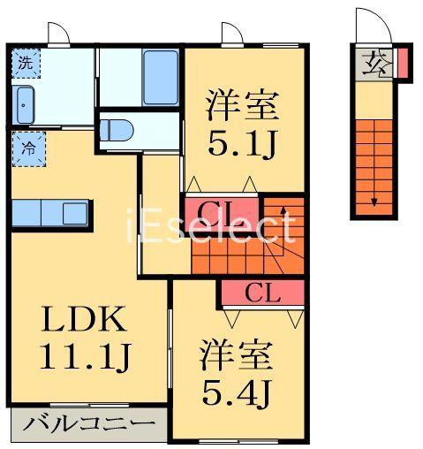 CALME BONHEURI(2LDK/2階)の間取り写真