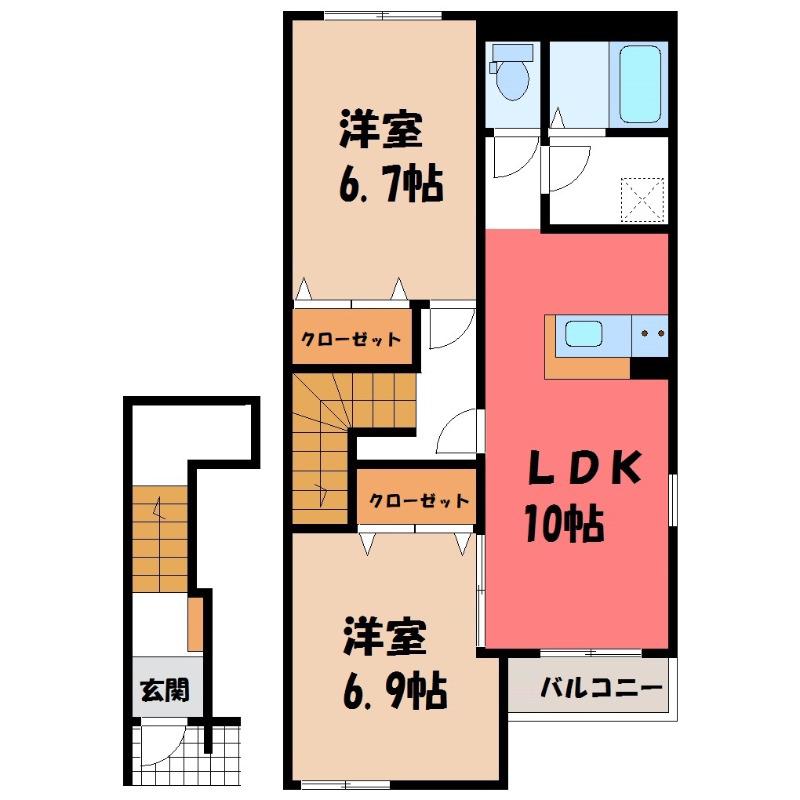 ラムール(2LDK/2階)の間取り写真