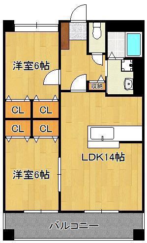 S・E天籟寺マンション(2LDK/5階)の間取り写真