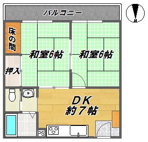 エスペランサ翠香園(2DK/3階)の間取り写真