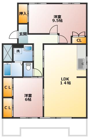 センチュリー住吉(2LDK/3階)の間取り写真