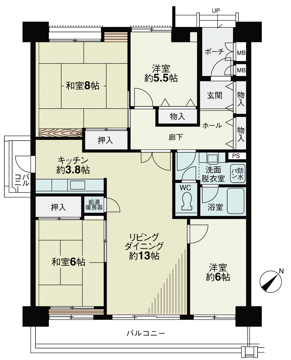 入船東エステート6号棟(4LDK/9階)の間取り写真