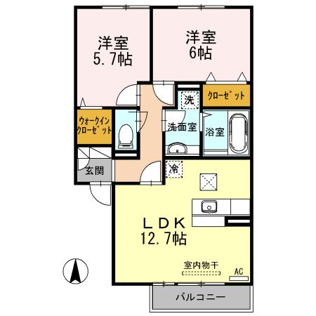 グランセ(2LDK/1階)の間取り写真