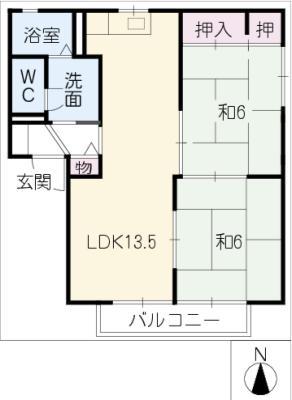 ローズタウン A(2LDK/2階)の間取り写真