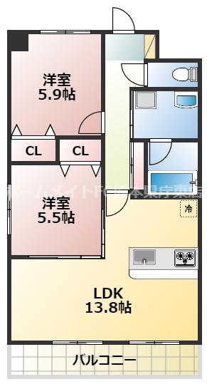 サムティ西熊本(2LDK/3階)の間取り写真