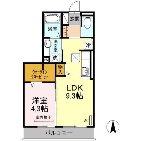 パーチェ B棟(1LDK/1階)の間取り写真