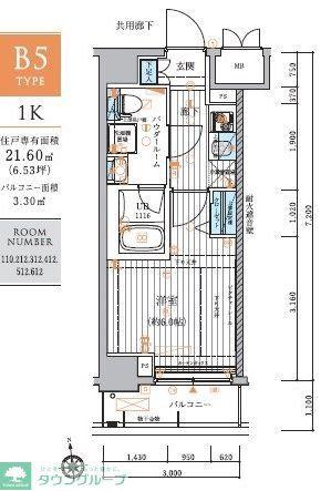 メインステージ元住吉(1K/3階)の間取り写真