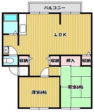 サンビレッジ六番街C棟(2LDK/1階)の間取り写真