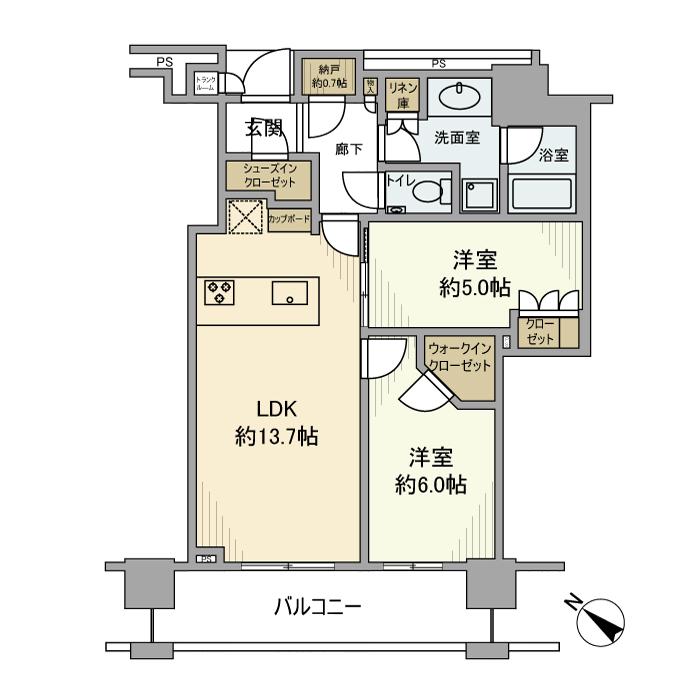 BRILLIA THE TOWER TOKYO YAESU AVENU(2LDK/3階)の間取り写真