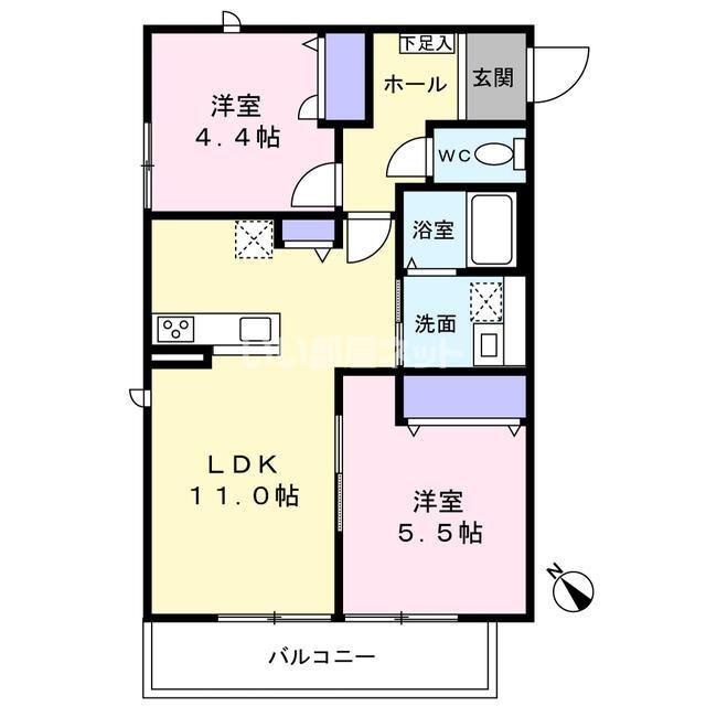 ラ・コリーナK(2LDK/1階)の間取り写真