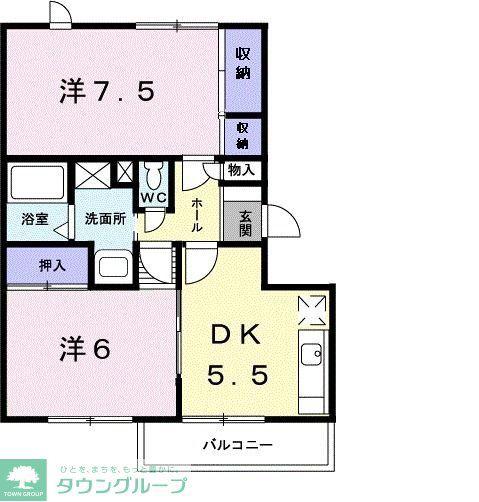 カターラ山口(2DK/2階)の間取り写真