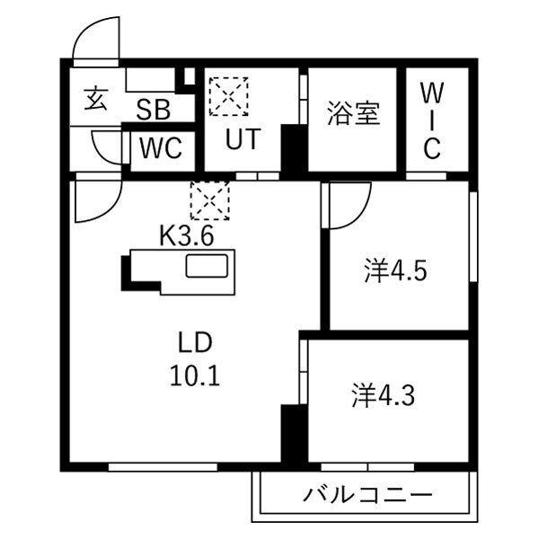 リガーレ月寒東(2LDK/3階)の間取り写真