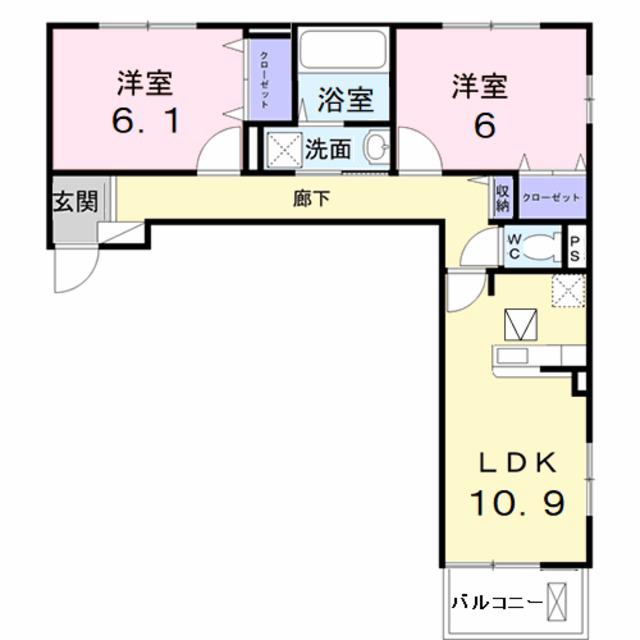 エテルノ泉南馬場(1LDK/1階)の間取り写真