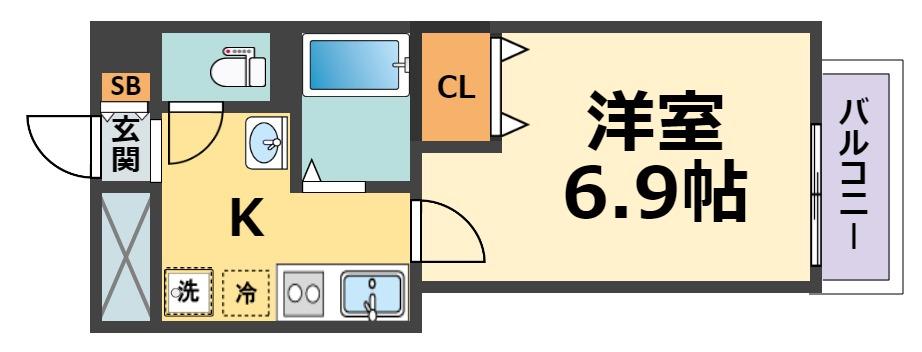 サンアーク西宮I(1K/2階)の間取り写真