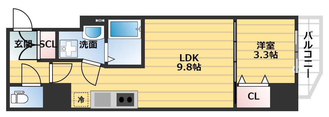 セレニテ心斎橋グランデ(1LDK/2階)の間取り写真