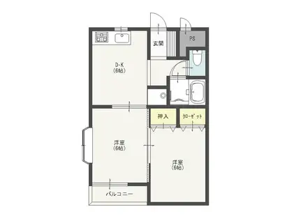 レジオン・ドヌールIIドリームハウス(2DK/1階)の間取り写真