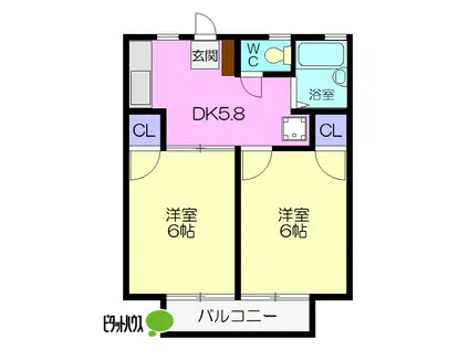 サンシティ栄A(2DK/2階)の間取り写真