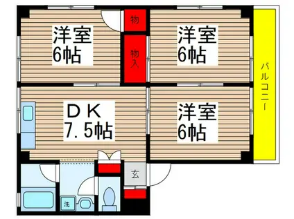 サニーヒル中新宿(3DK/2階)の間取り写真