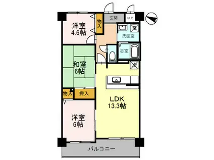 フローラ南館(3LDK/2階)の間取り写真