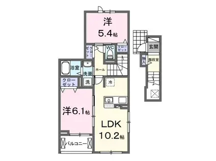 海田町三迫アパート(2LDK/2階)の間取り写真