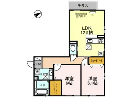 カルムメゾン アンソレイエII(2LDK/3階)の間取り写真