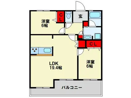 サンパーク尾倉(2LDK/7階)の間取り写真