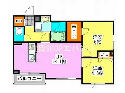 アルバ船橋(2LDK/3階)の間取り写真