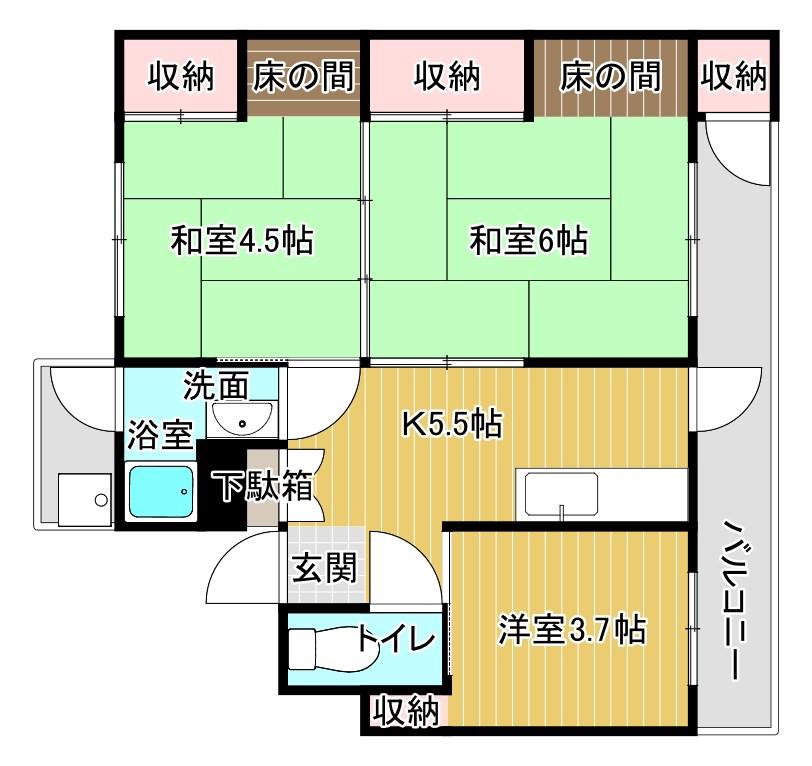 山陽電鉄本線 大蔵谷駅 徒歩8分 4階建 築62年(3K/3階)の間取り写真