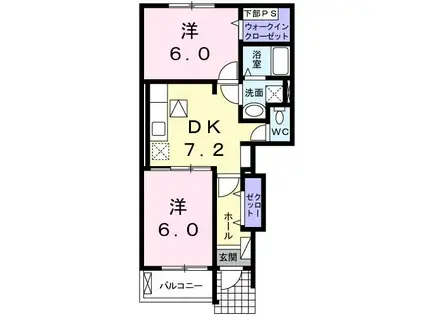 セレブリティB(2DK/1階)の間取り写真