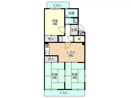 岡嶋グリーンハイツ(3LDK/2階)の間取り写真