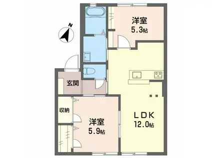 ディアスアトベ(2LDK/1階)の間取り写真