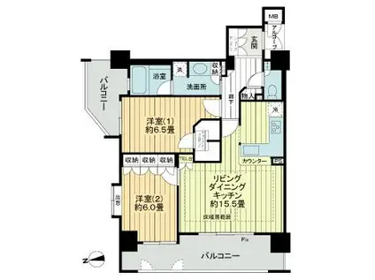 グランシティオ心斎橋イースト(2LDK/4階)の間取り写真