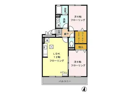 賀茂川ガーデンプレイスB(2LDK/2階)の間取り写真