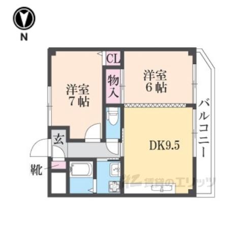 パストラール東生駒(2LDK/6階)の間取り写真