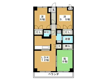 八紘レジデンス(3LDK/3階)の間取り写真