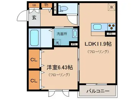 シャーメゾン・ラヴィベール(1LDK/2階)の間取り写真
