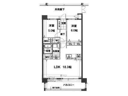 ワイズエステムコート北谷伊平ウエスト(2LDK/5階)の間取り写真