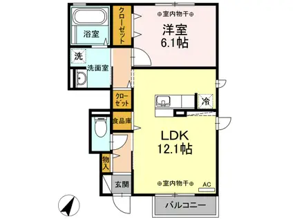 ベルディール(1LDK/1階)の間取り写真