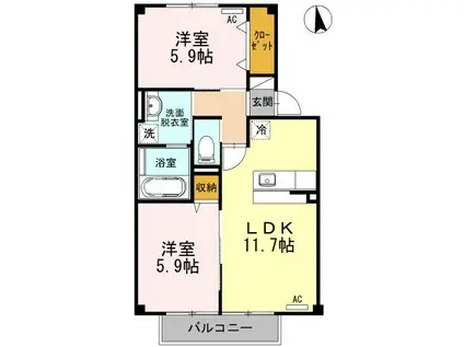 エスパース B棟(2LDK/2階)の間取り写真