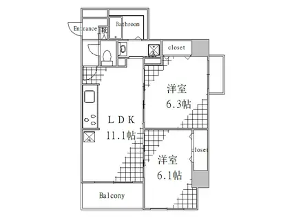 アンジュ(2LDK/6階)の間取り写真
