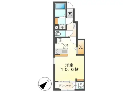 ルミエール明野(ワンルーム/1階)の間取り写真